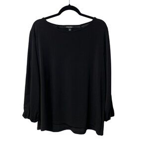 ROZ & ALI SHIRT BLOUSE OPEN SLEEVE GOLD BUTTON DETAILS STRETCH WOMEN'S 3X BLACK